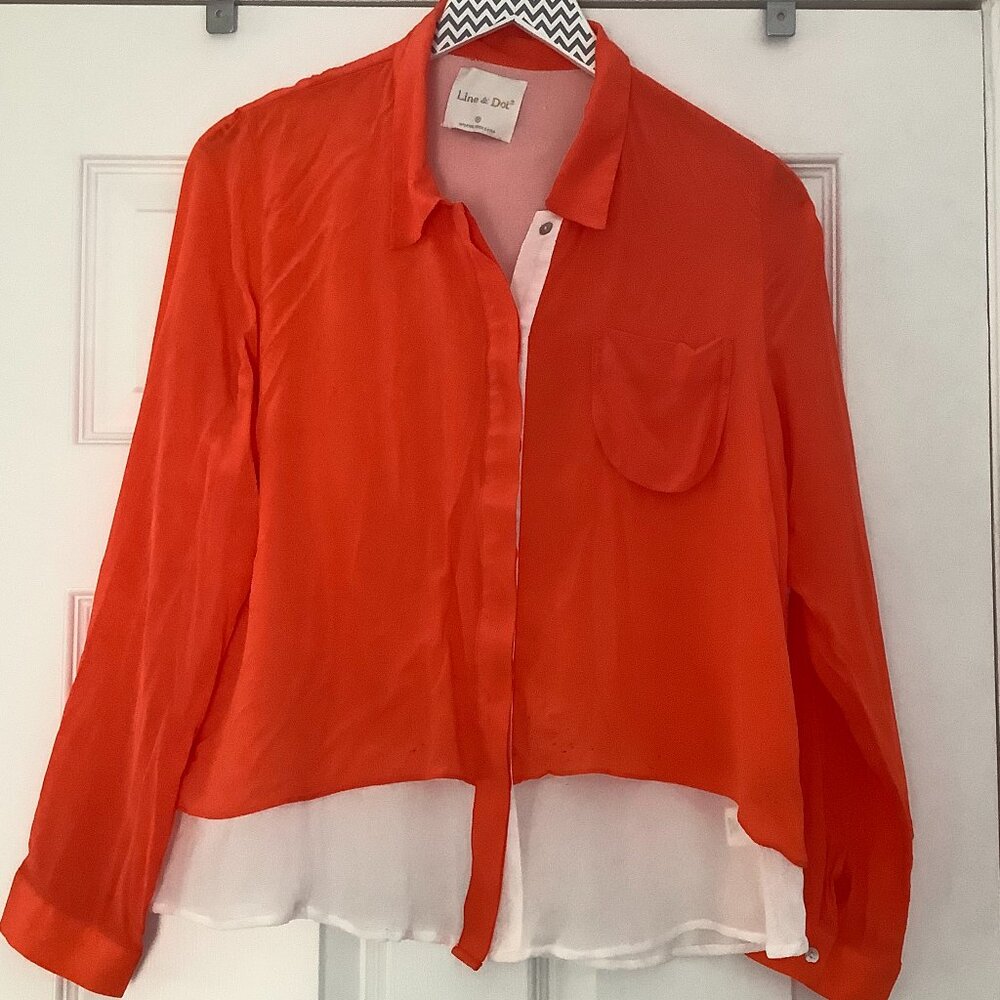 Line and Dot 100%  silk blouse Orange Long Sleeves Blouse Sz M